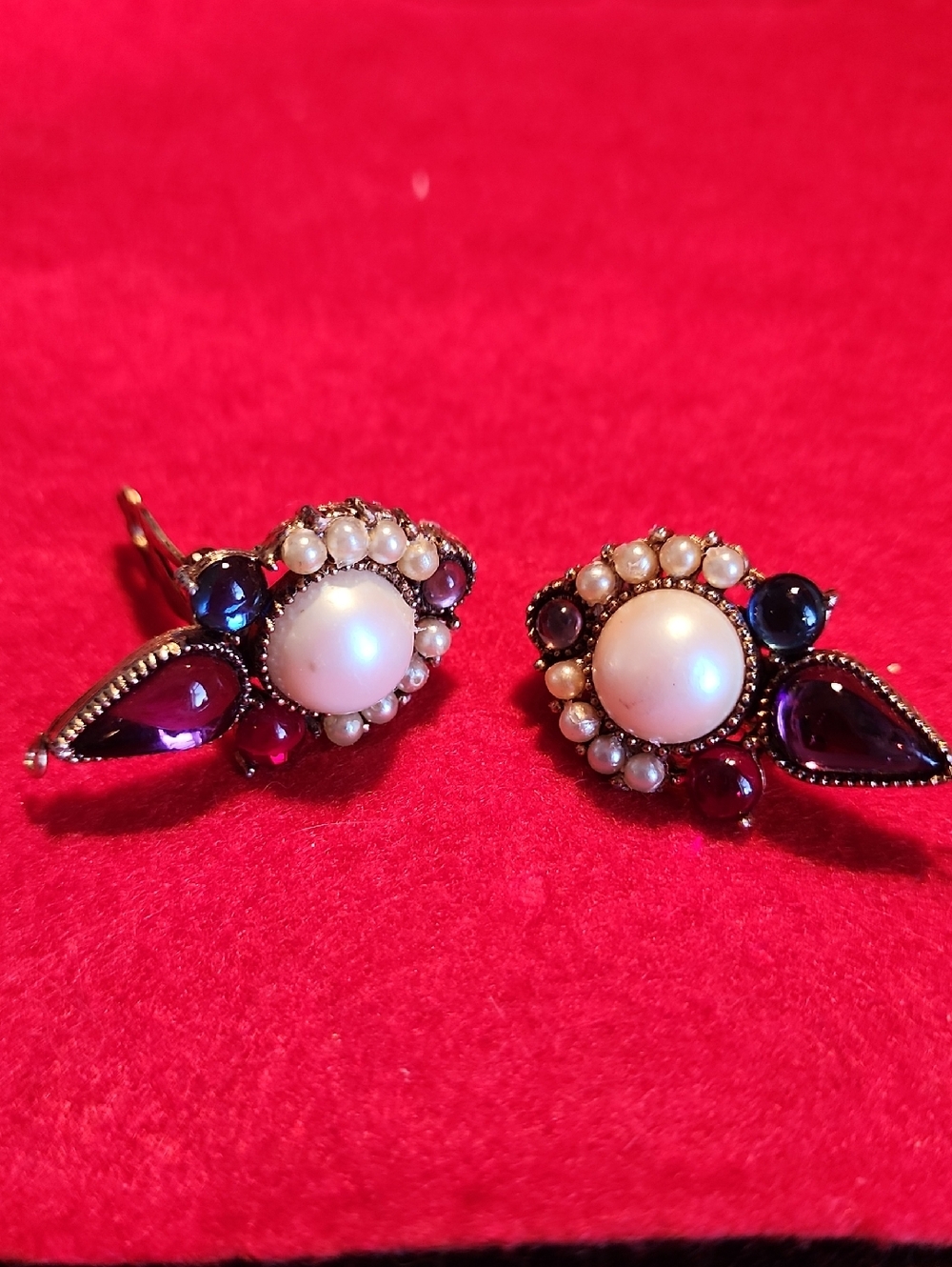 Vintage Pearl and Garnet-Accent Drop Earrings - Women Jewelry